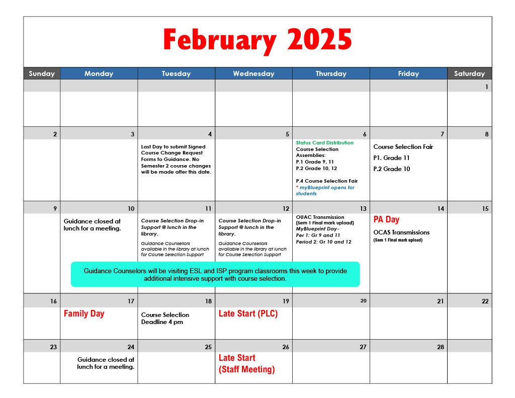 Feb calendar